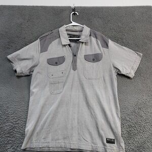 Marc Ecko Polo Shirt Mens 2XL Gray Stripe Cut & Sew Utility Pockets Short Sleeve